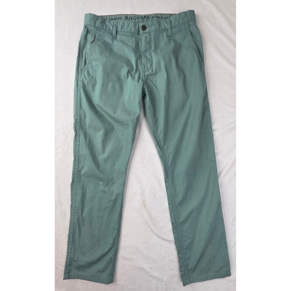 Dockers Chino Pants Mens 32x28 Teal Original Alpha Khaki Slim Fit Excellent